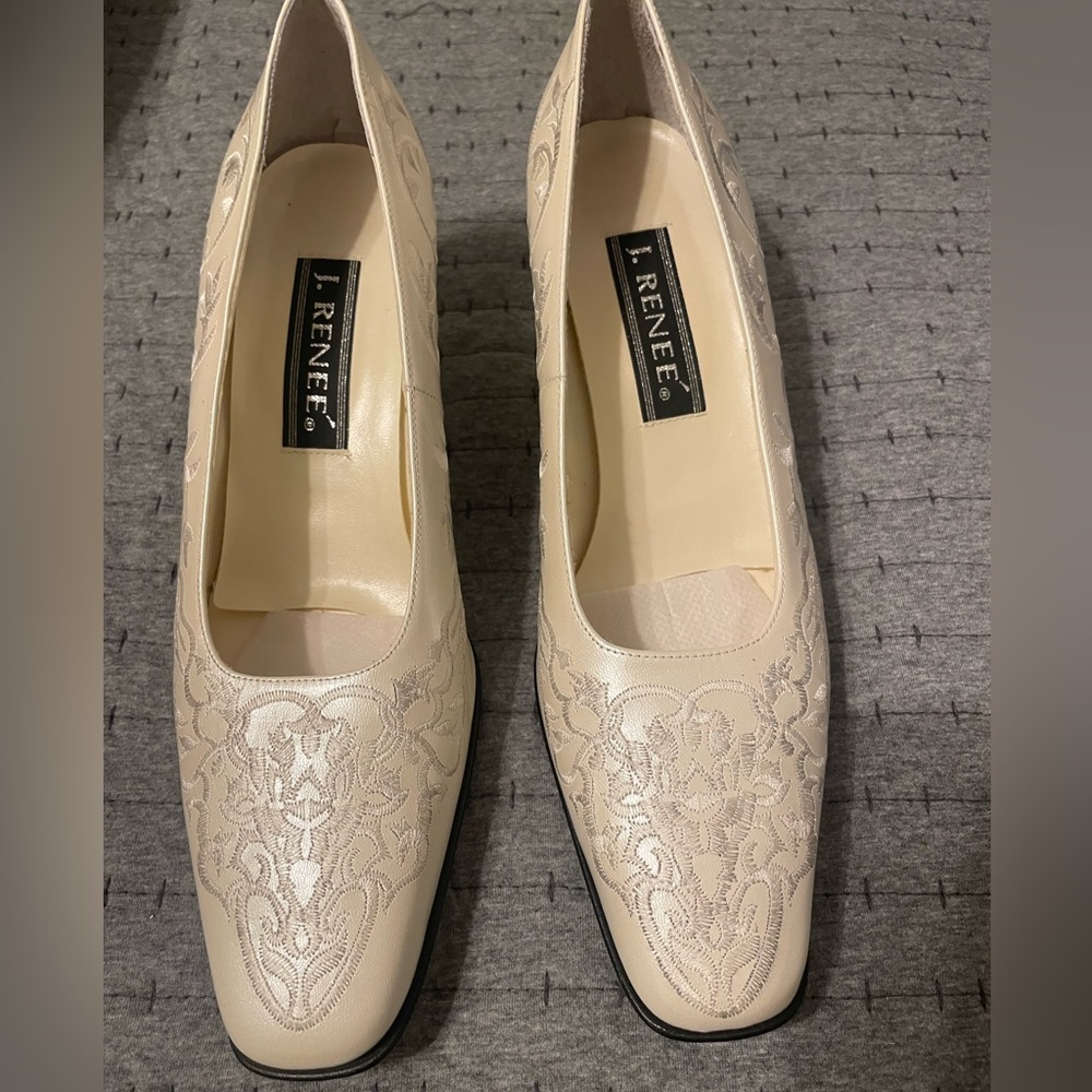 J. Renee cream wedding shoes.